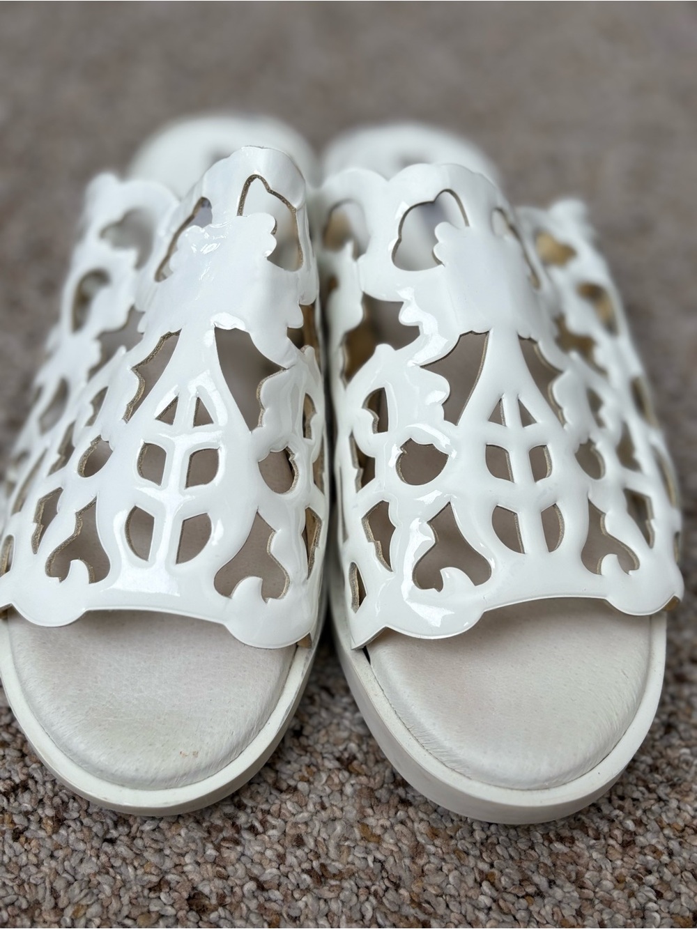 Miista White Laser-Cut Slide Sandals